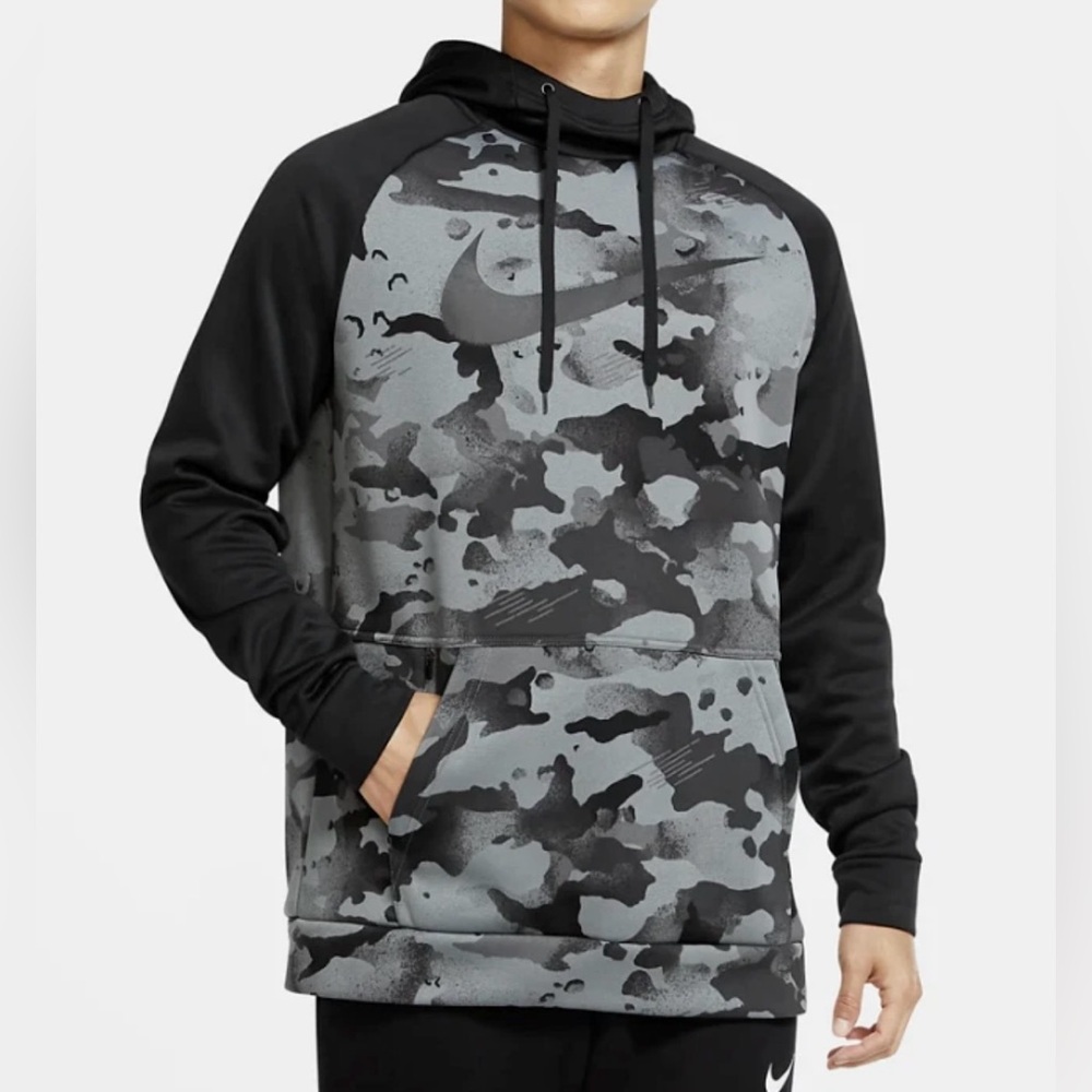 Nike Men's Therma Black/Smoke Grey Camo Pullover Training Hoodie (CU6241-010) S
